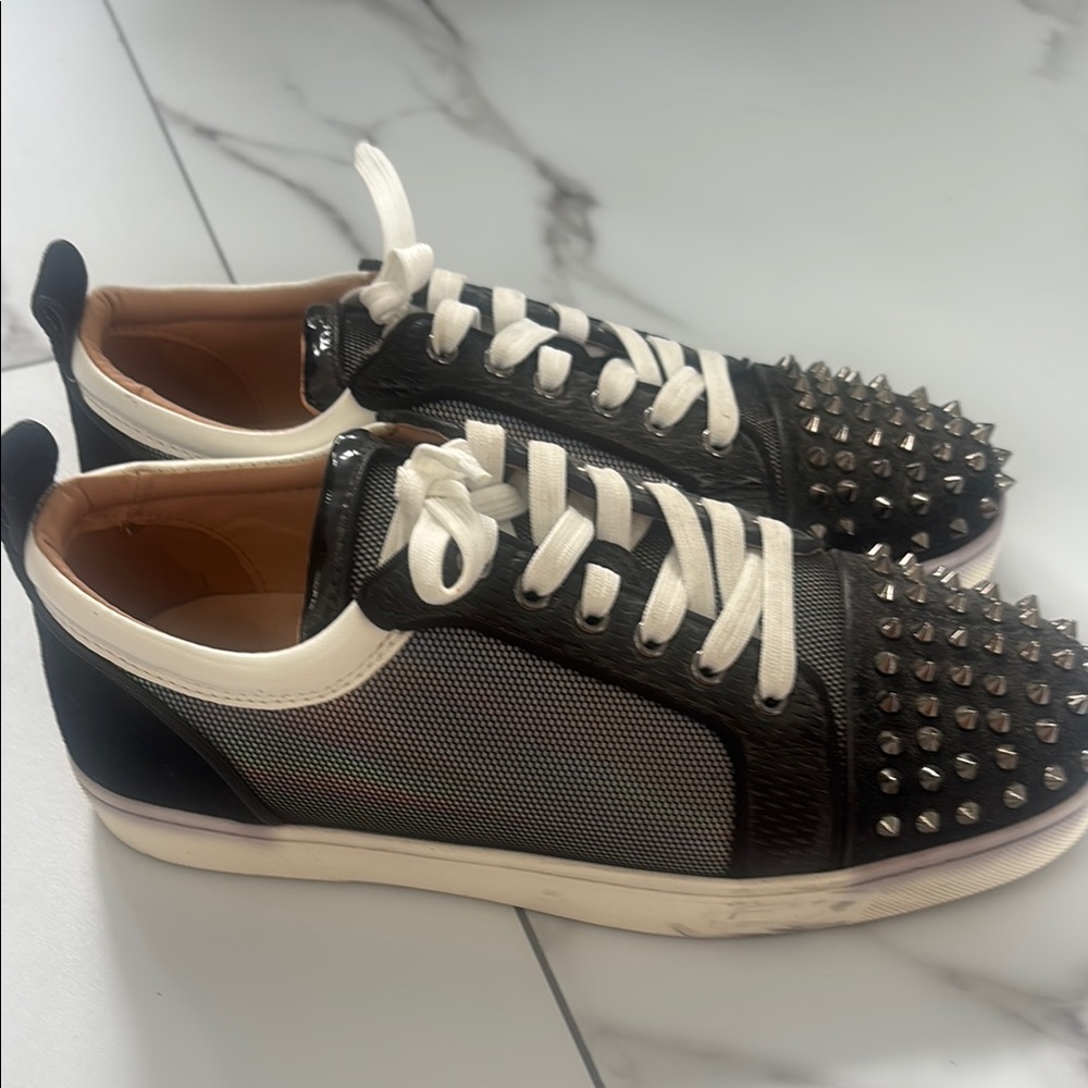 Studded Black Leather Sneakers with White Laces - Picture 3 of 9
